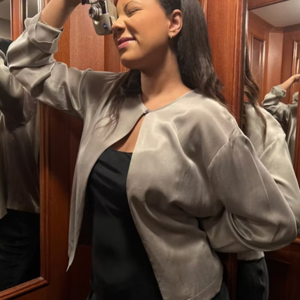 Djerf Avenue Silver Satin-Look Cardigan